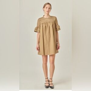 ENGLISH FACTORY LACE DETAIL MINI DRESS MINIMALIST TAN COLOR NWOT